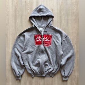 Vintage Russell Coors Beer Embroidered Zip Up Hoodie Sz XL *see pics